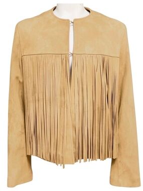 FLEURETTE CAMEL FRINGED SUEDE LEATHER JACKET